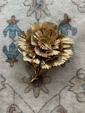 Gold Toned Floral Carnation Brooch